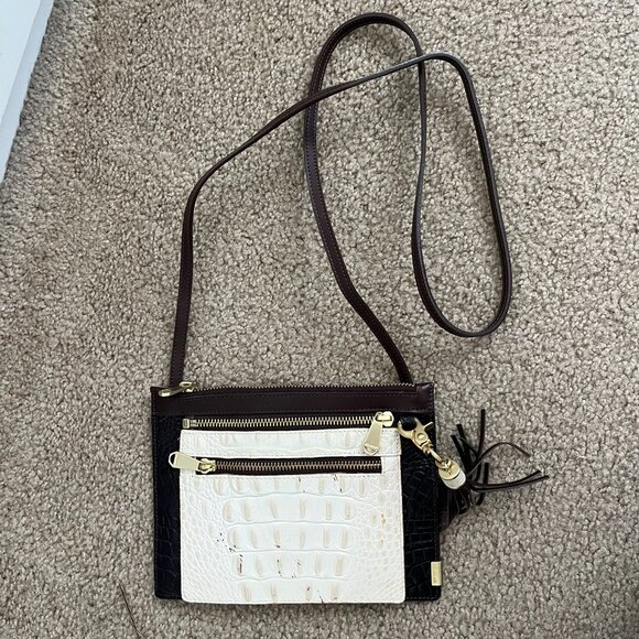 Brahmin Crossbody Wallet Purse Bag Brown Creme Croc Embossed - Picture 3 of 9